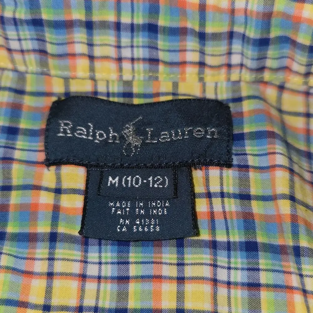Ralph Lauren Youth Medium 10/12 Plaid Shirt Button Down Blue‎ Pony Vacation